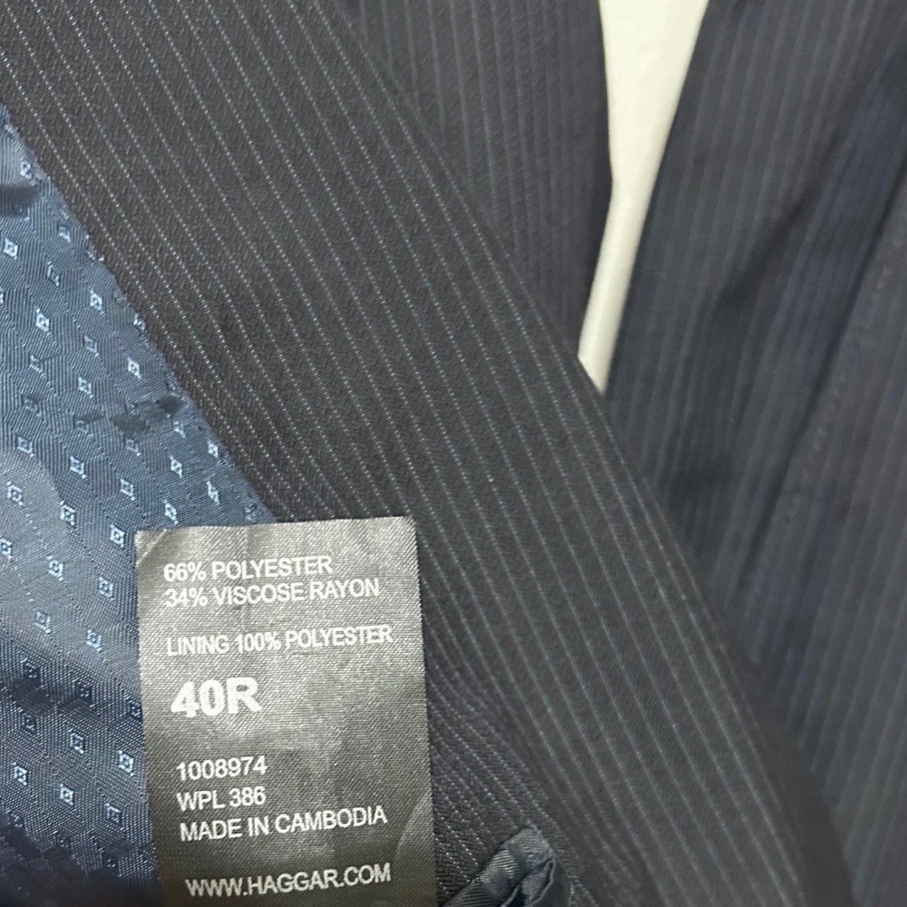 Haggar Suit 40 Jacket 32x30 Slacks Blue Pinstripe Pleated Classic Formal Wedding - Picture 9 of 16